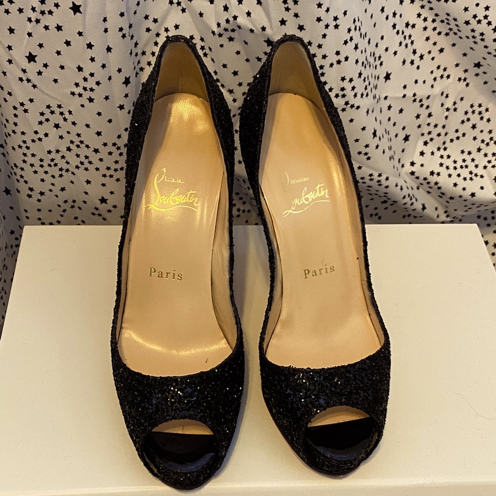 Christian Louboutin Crystal Embellished Peep Toe Heels